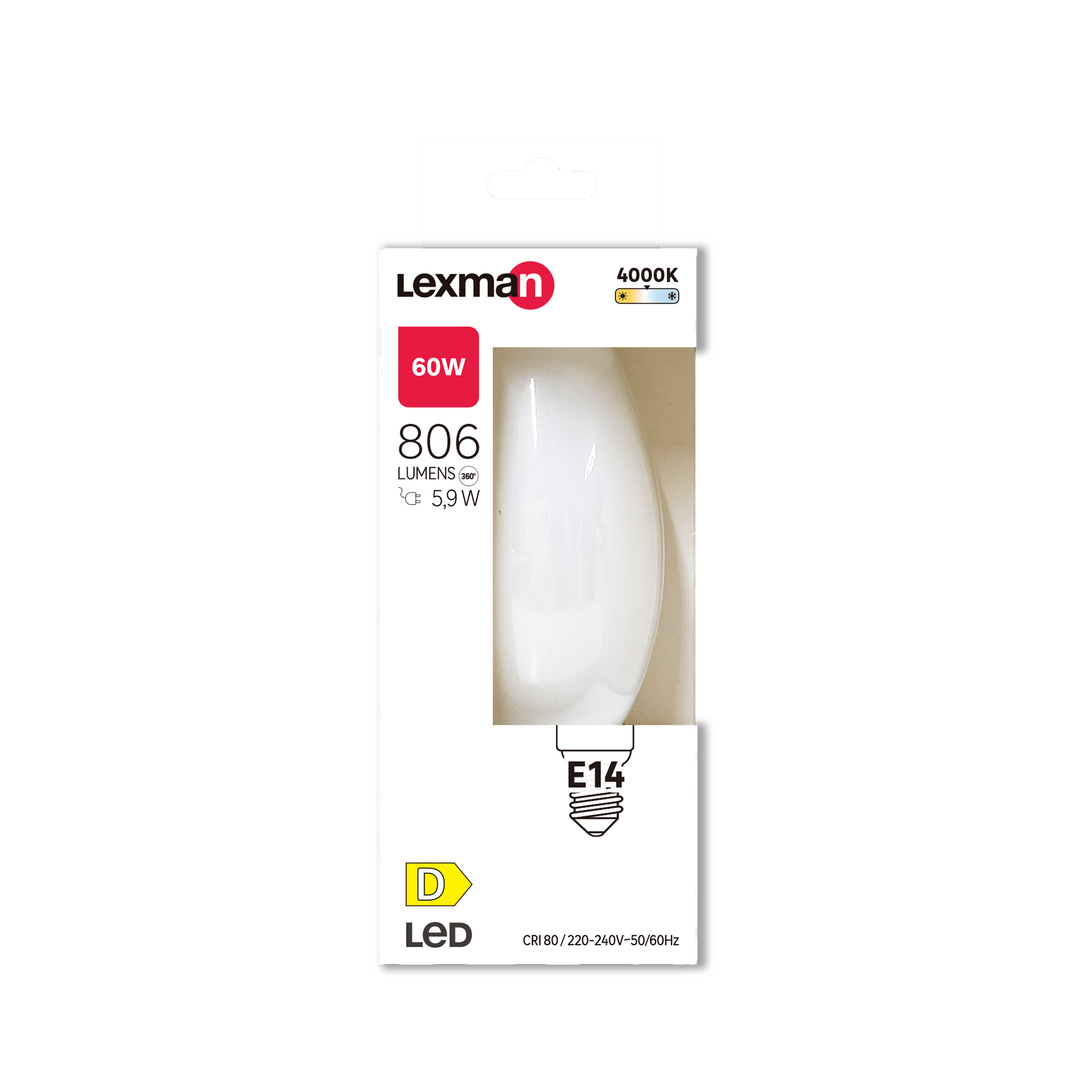 E14 LED bulb (60W equivalent), frosted, natural light