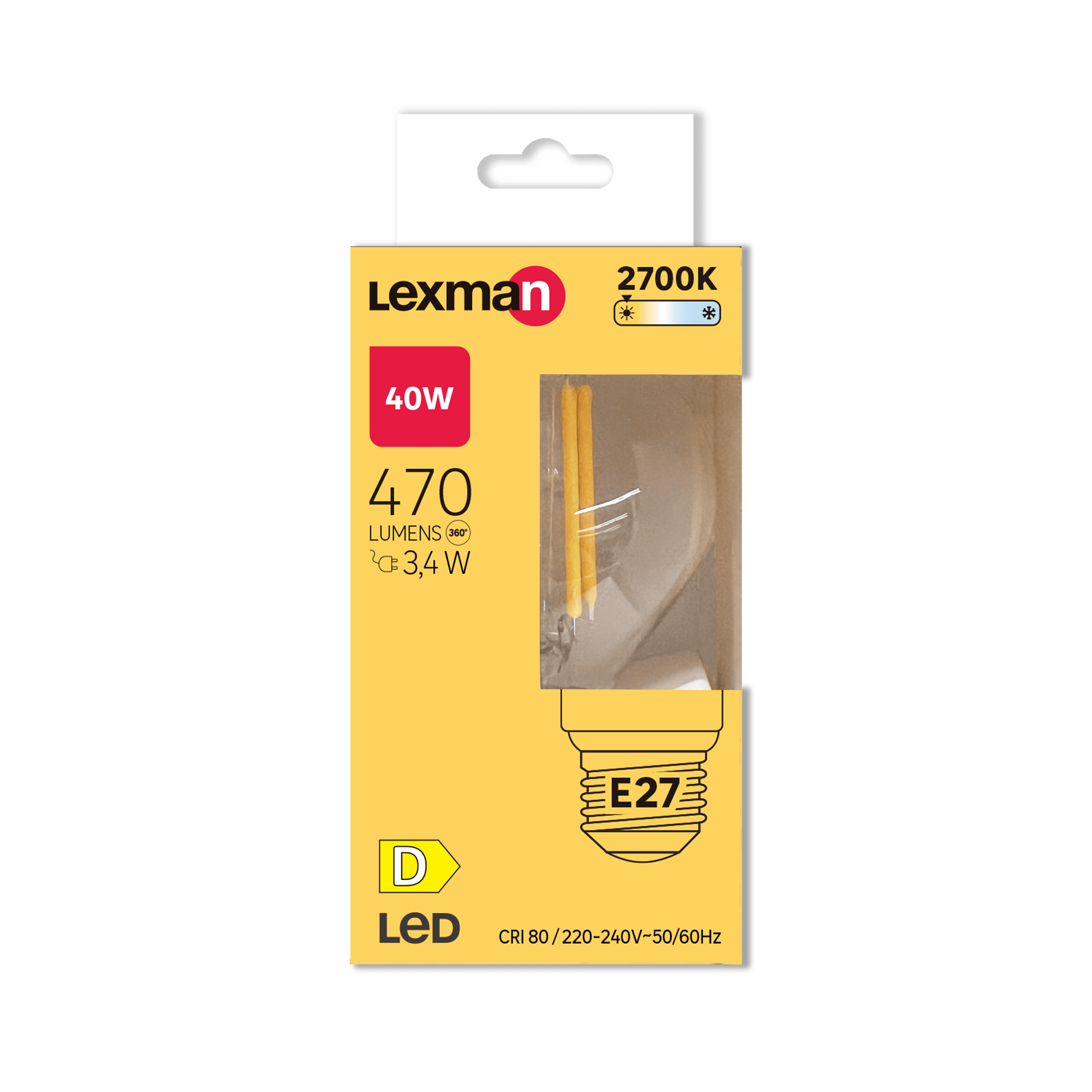Lampadina led e27 =40w sfera trasparente luce calda