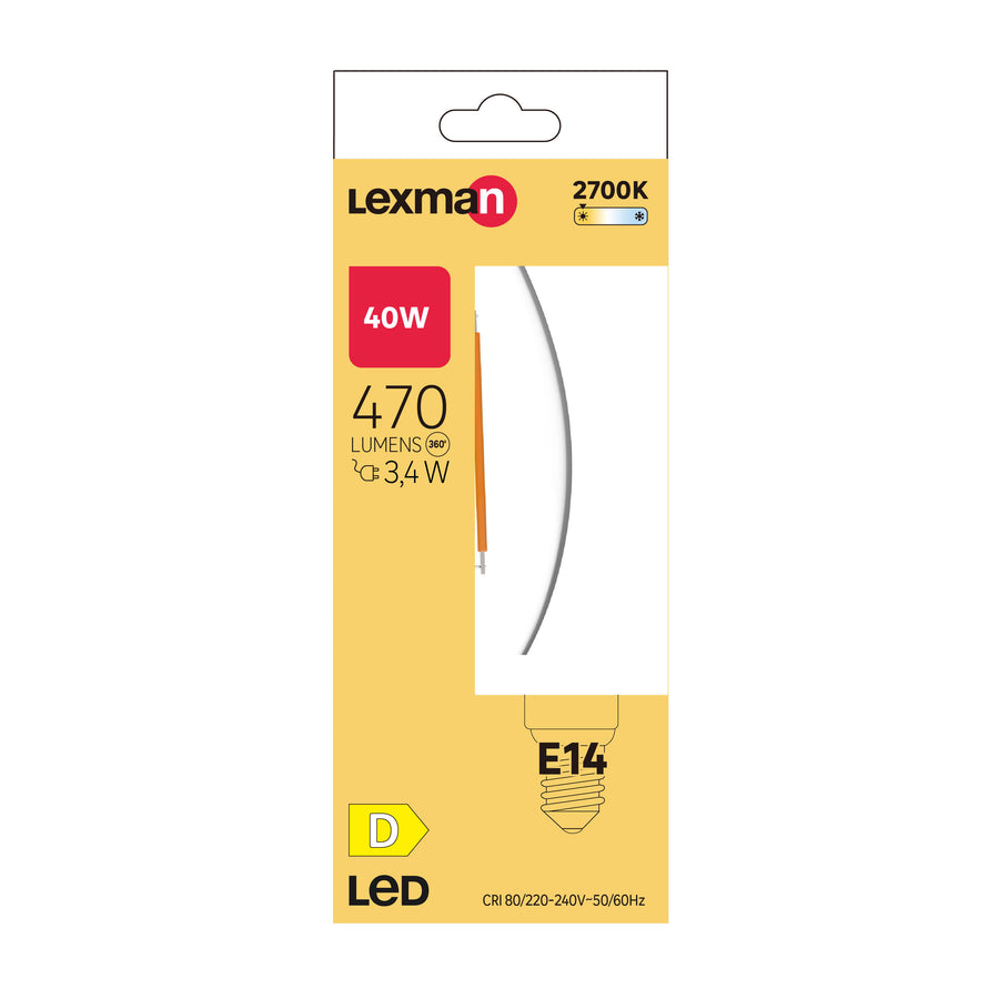 Lampadina led e14=40w candela trasparente luce calda