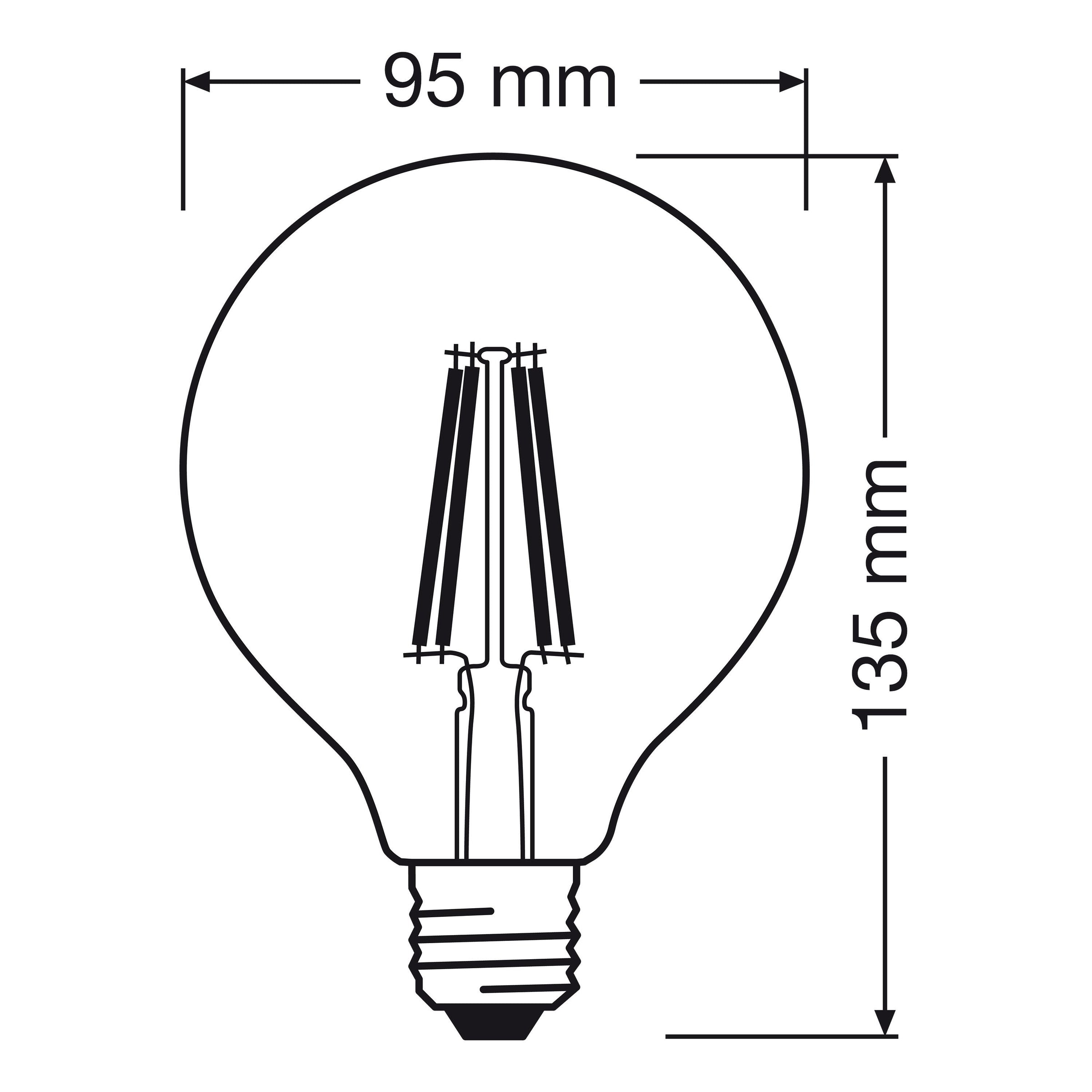 E27 LED bulb = 75W, small globe, clear, warm white