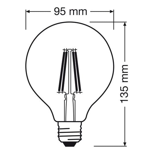 E27 LED bulb = 75W, small globe, clear, warm white