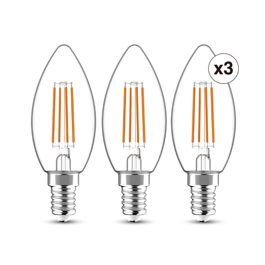 3 lampadine led e14=60w candela trasparente luce naturale