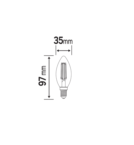 E14 LED bulb = 40W, clear candle shape, natural light