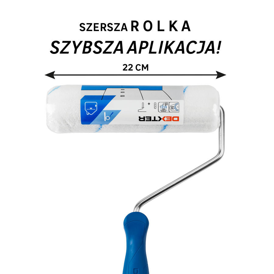 Dexter paint roller for smooth walls, 44 mm diameter, 22 cm long