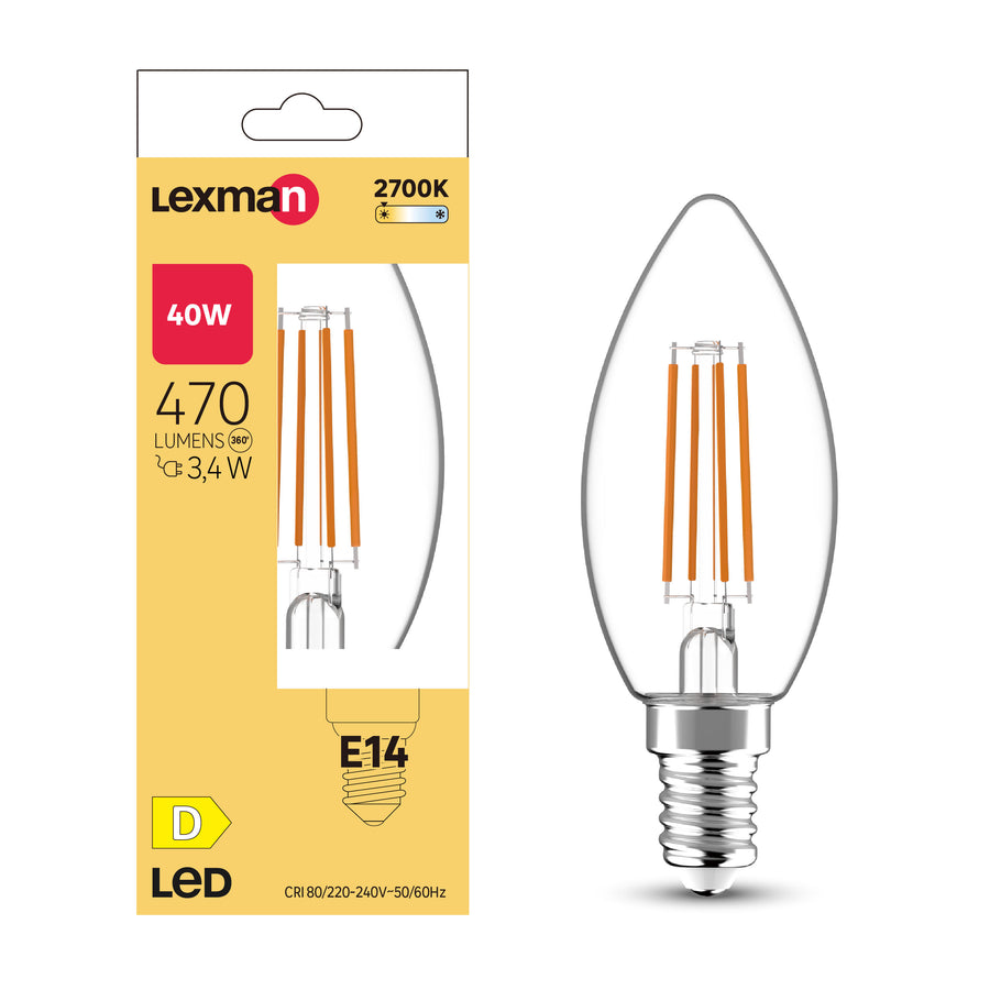 Lampadina led e14=40w candela trasparente luce calda