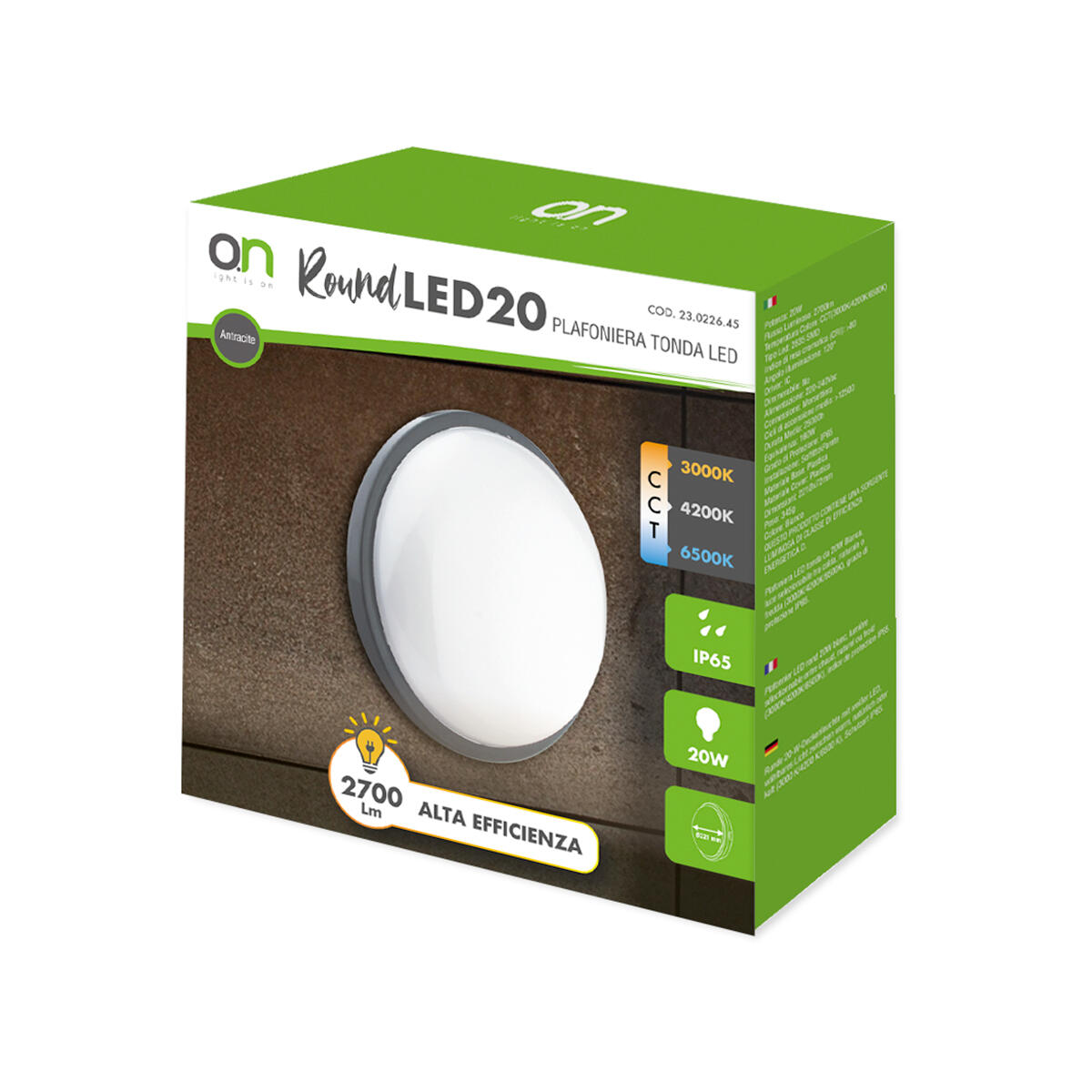 Black outdoor LED ceiling light, 22W, 2700 lumens, 3CCT