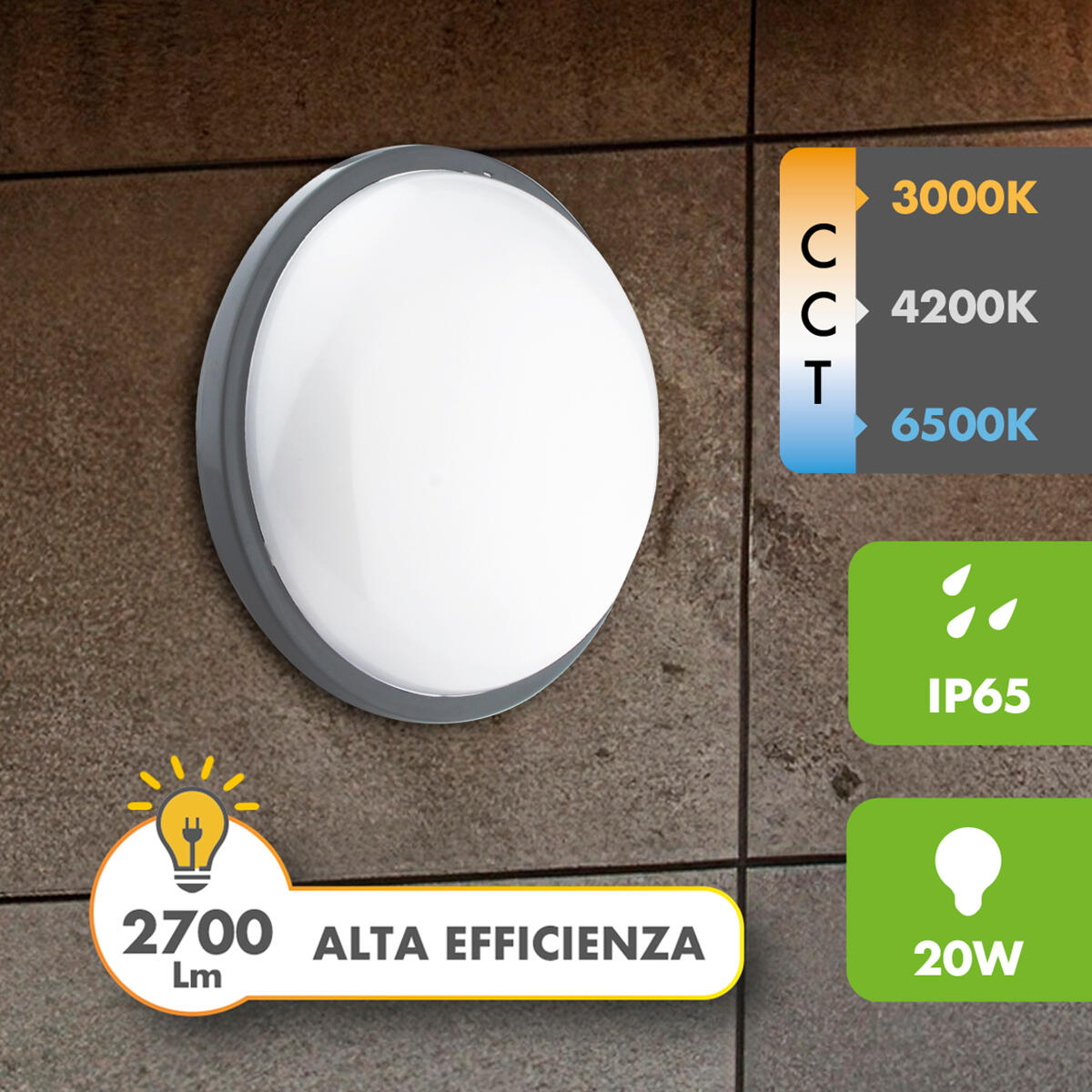 Black outdoor LED ceiling light, 22W, 2700 lumens, 3CCT
