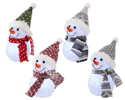 Fabric snowman, 16 cm high, with cool white LEDs