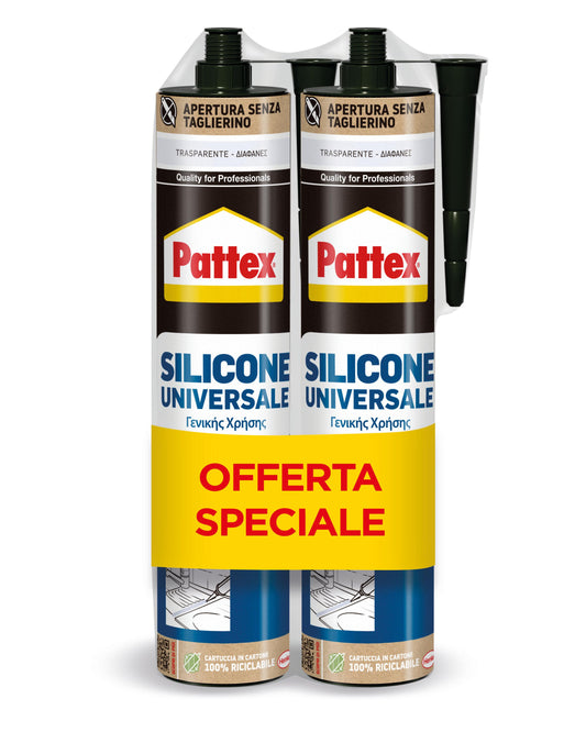 Bi pack silicone acetico trasparente universale pattex 280ml