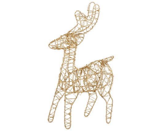 Glowing reindeer in gold-coloured metal, 21 cm high, with warm white micro LEDs