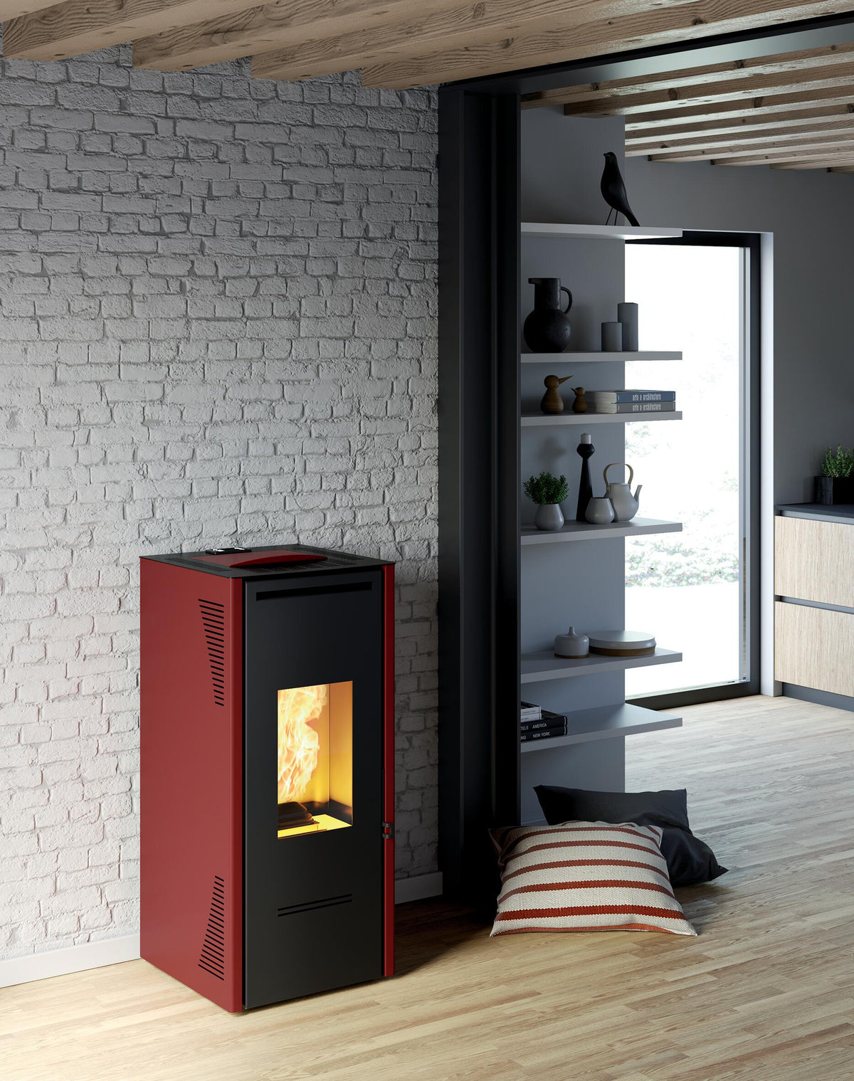 Talo Plus red ducted pellet stove