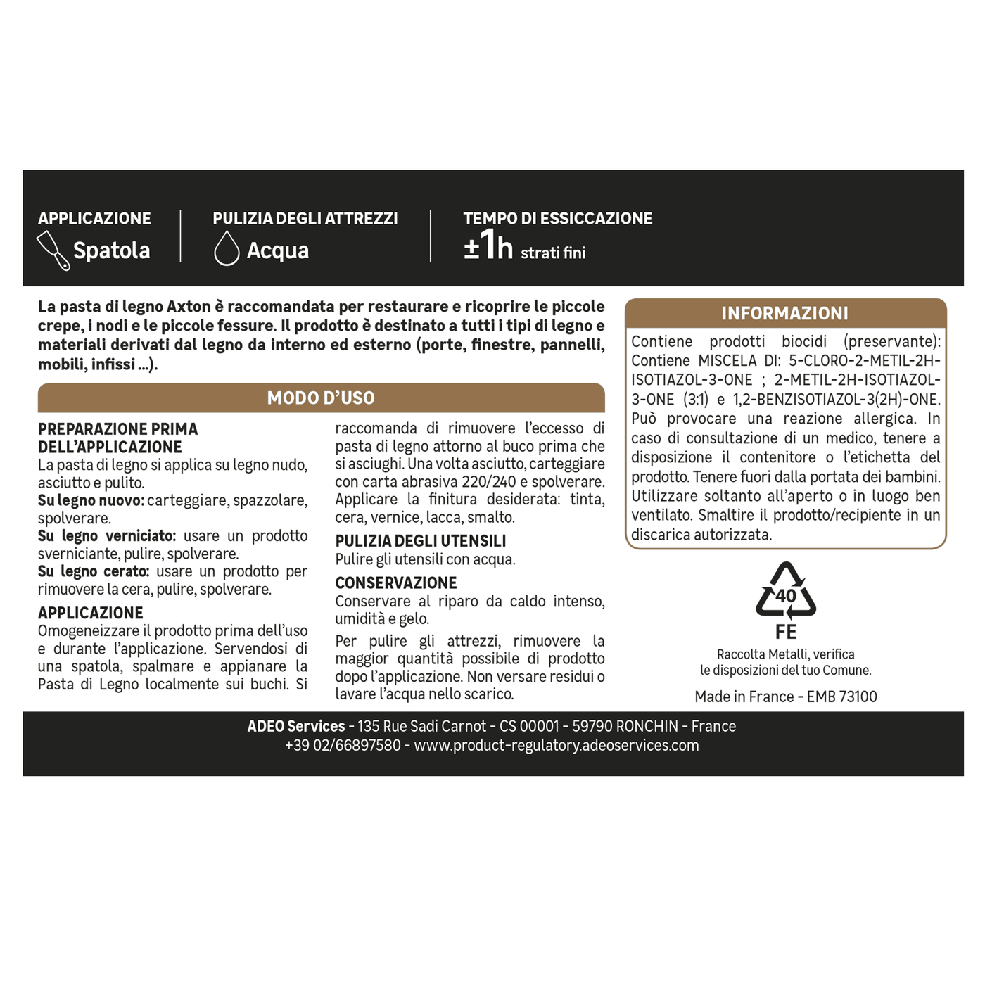 Axton wood filler paste, medium walnut, 500g