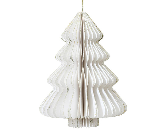 Gold glitter paper tree decoration, diameter 11.25 x height 15 cm, white