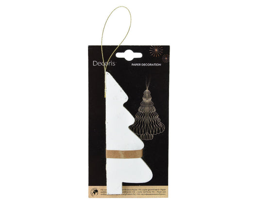 Gold glitter paper tree decoration, diameter 11.25 x height 15 cm, white