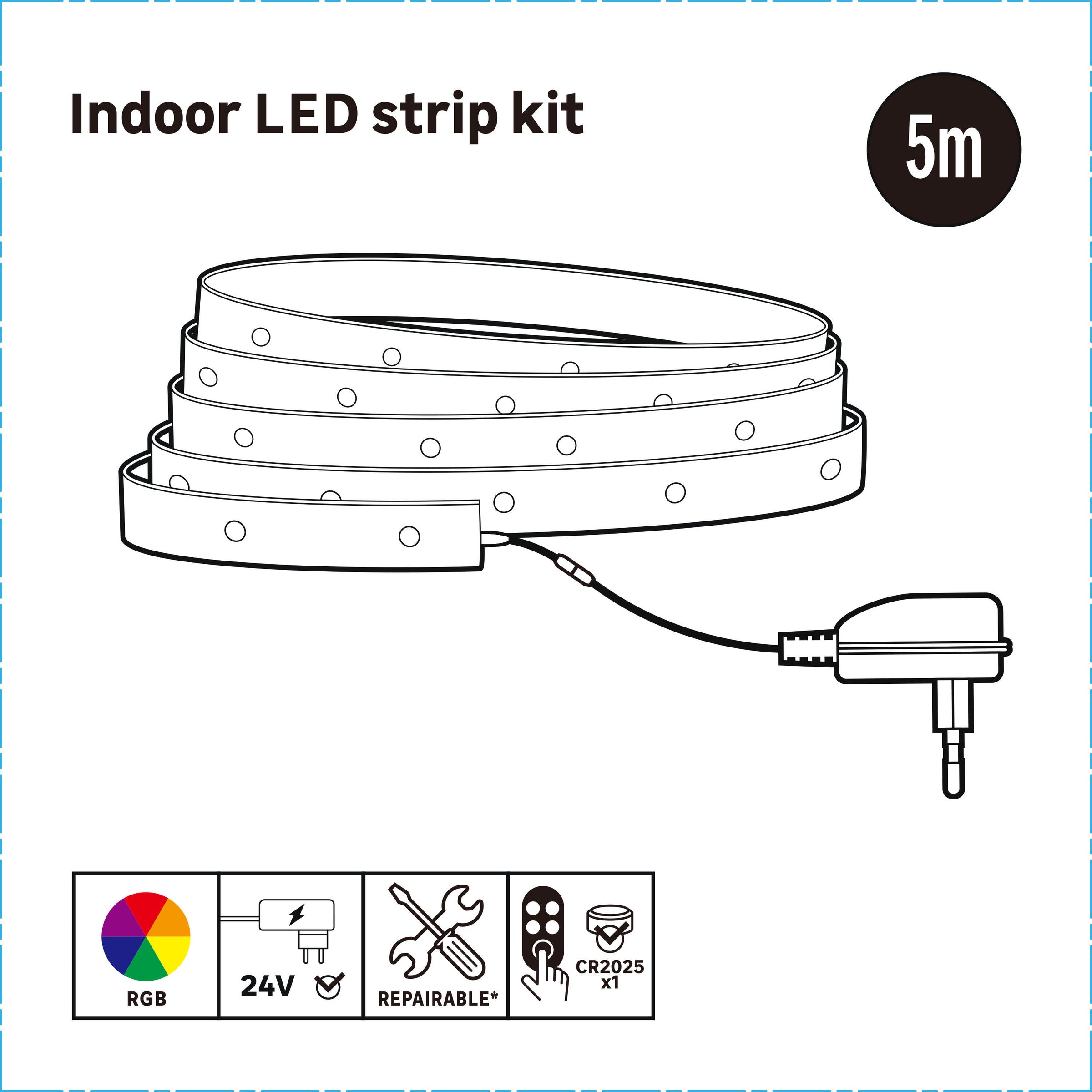 LED strip kit, 5m, 12.5W, RGB