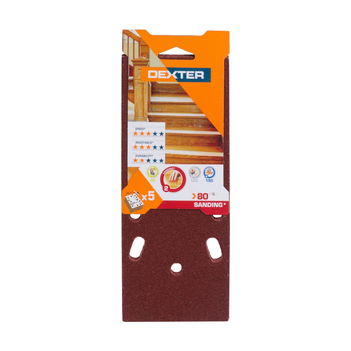 DEXTER ORBITAL WOOD SANDER ABRASIVE 93X230 MM PERFORATED, GRIT 80,5PIECES