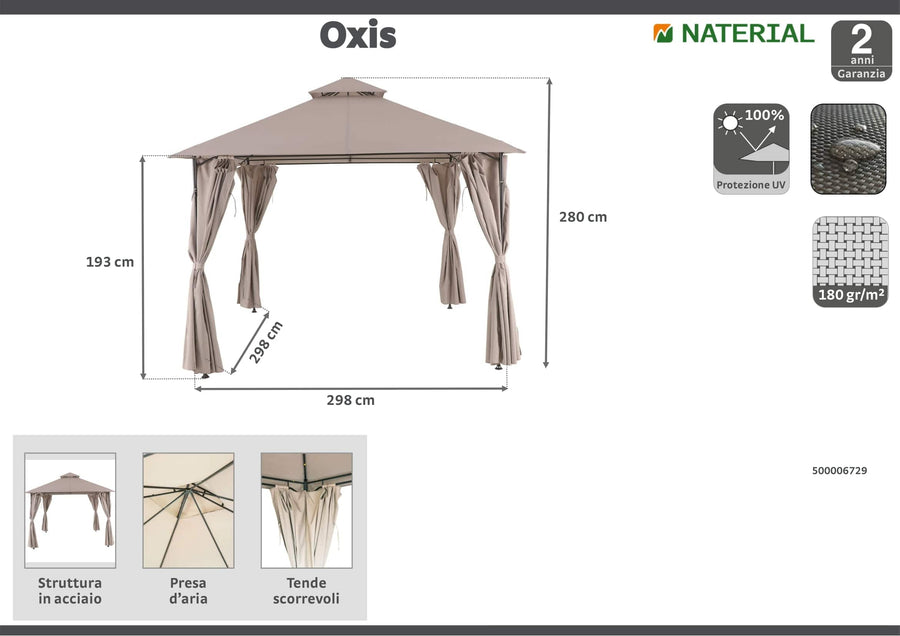 Bricocenter GAZEBO OXIS NATERIAL STEEL AND POLYESTER TARPAULIN DOVE GREY 3X3 M
