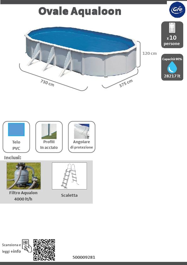 Bricocenter KIT PISCINA OVALE 730X375XX120H