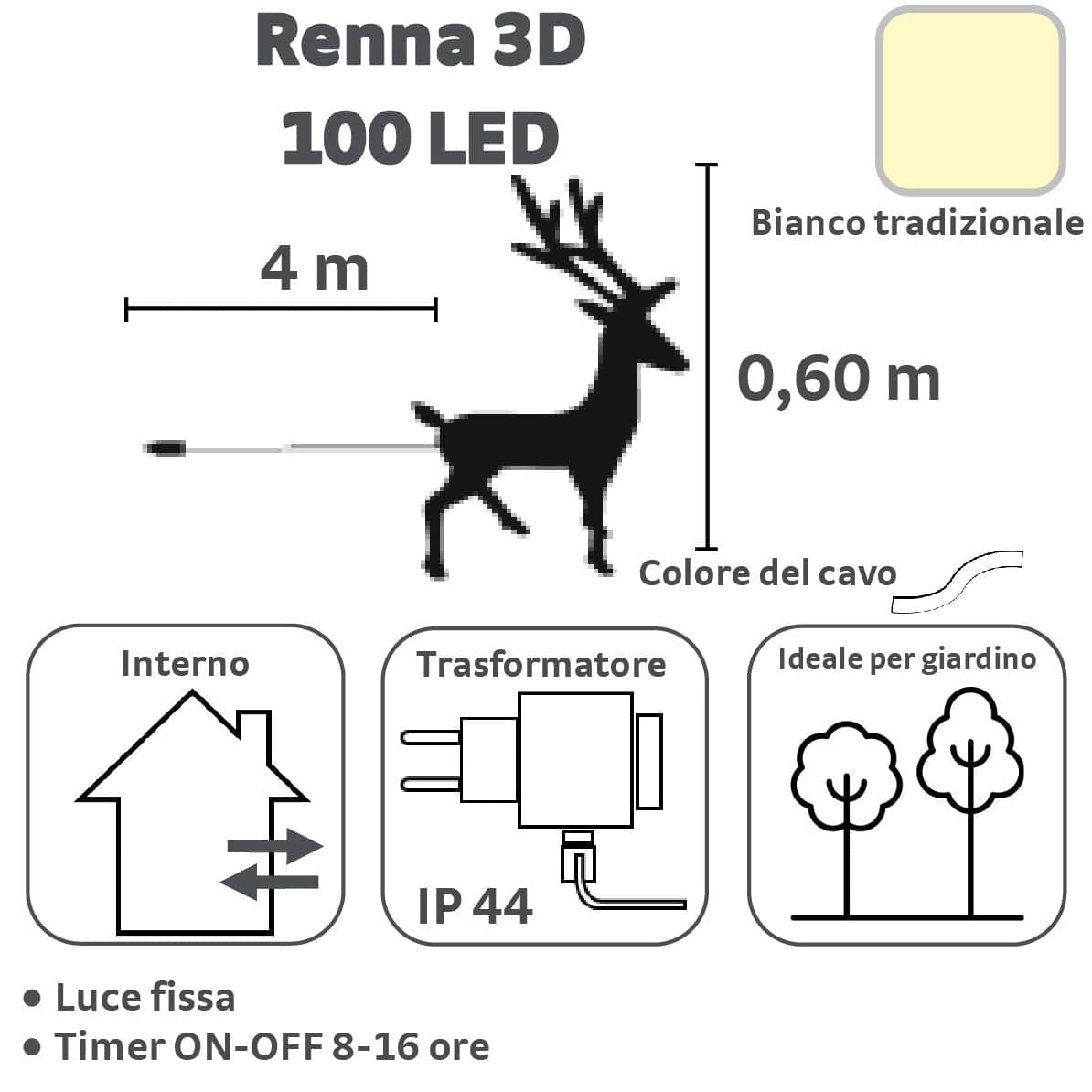 Bricocenter bright reindeer 100 led warm light h60 cm