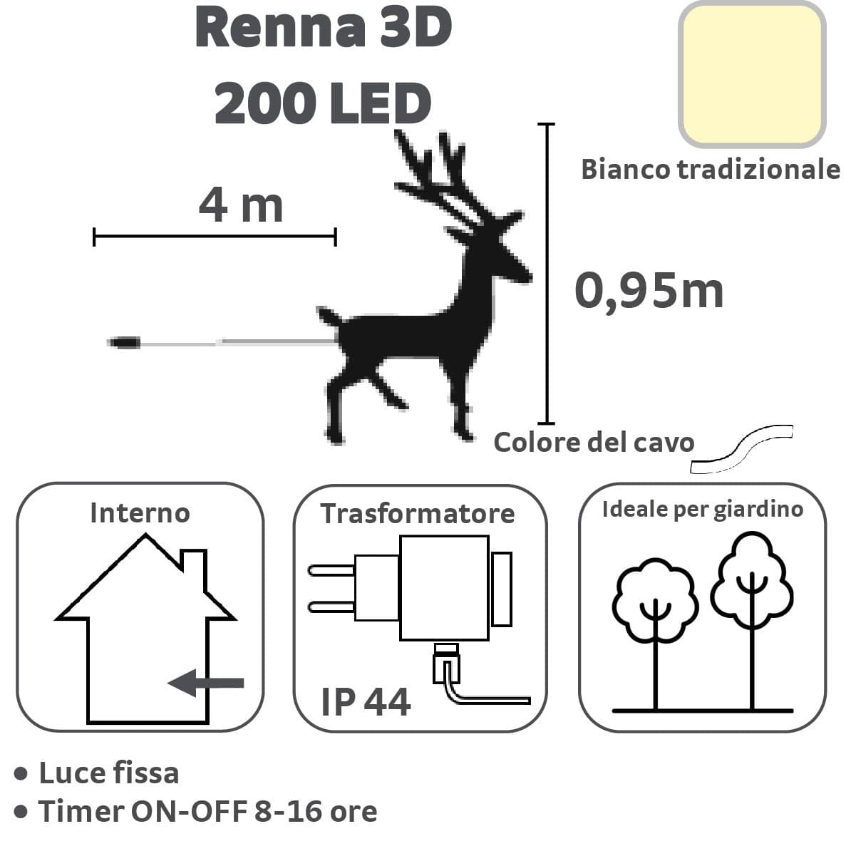 Bricocenter bright reindeer 200 led warm light h95 cm for outdoor IP44 outdoor