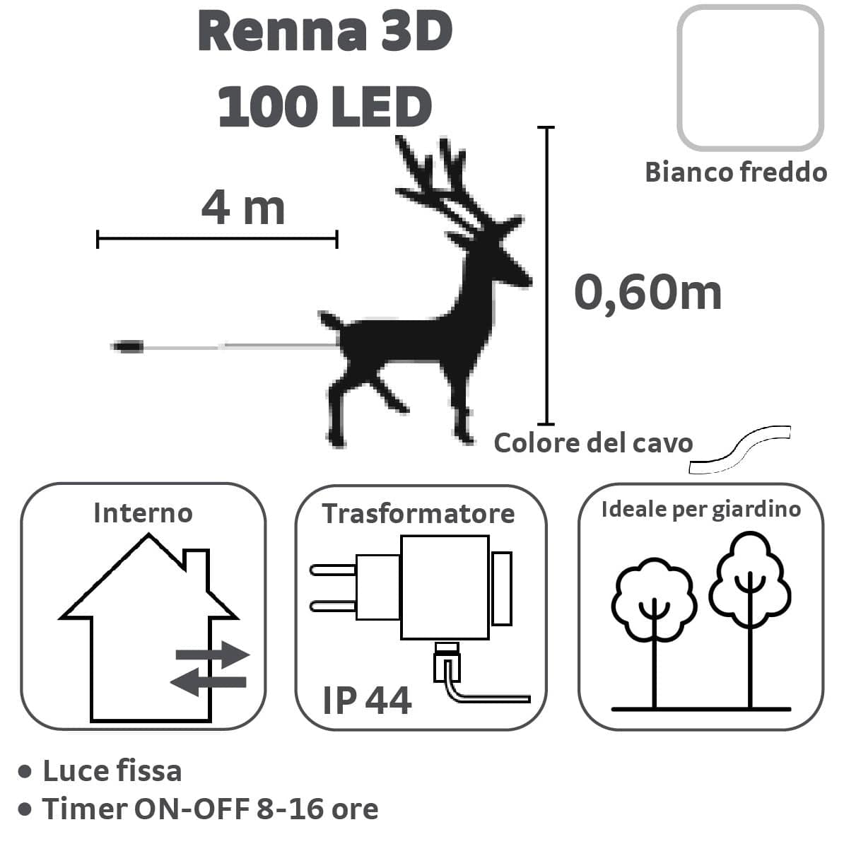 Bricocenter bright reindeer 100 led cold light h60 cm