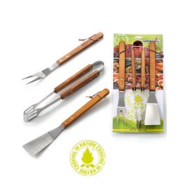 3-PIECE SET FOR STAINLESS STEEL AND WOOD BARBECUE