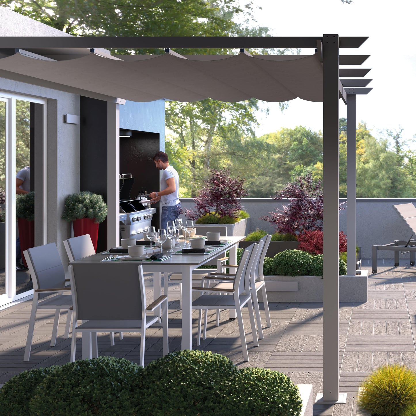 Bricocenter OMEGA NARIATAL - Pergola - steel anthracite polyester cover - Gray 2.85x4 m