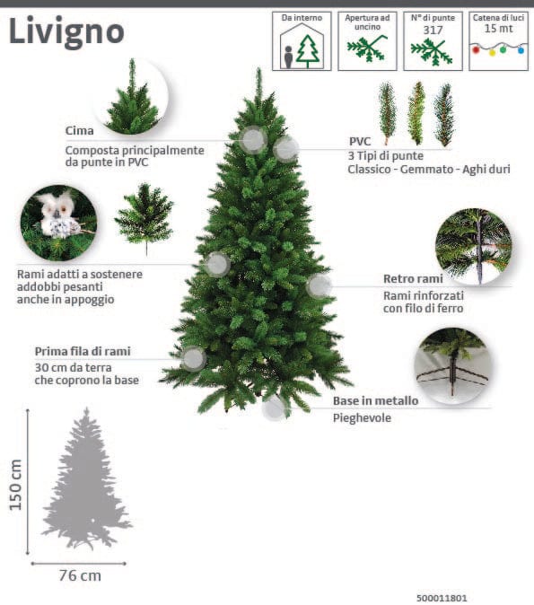 Bricocenter PVC LIVIGNO FIR WITH 3 KINDS OF BRANCH 150CM H. METAL BASE