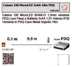 Bricocenter LINEAR CHAIN 10M 100 MICROLED WHITE D.1.5MM BATTERY OPERATED INDOOR USE METAL CABLE SILVER