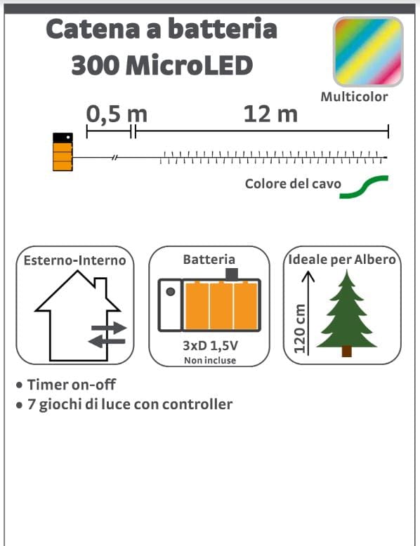 Bricocenter LIGHT CHAIN 300 LED MULTICOLOR BATTERY 12.0mt