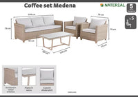 MEDENA 5-SEATER SET NATERIAL with table 60X100, 3-seater sofa and 2 synthetic wicker armchairs