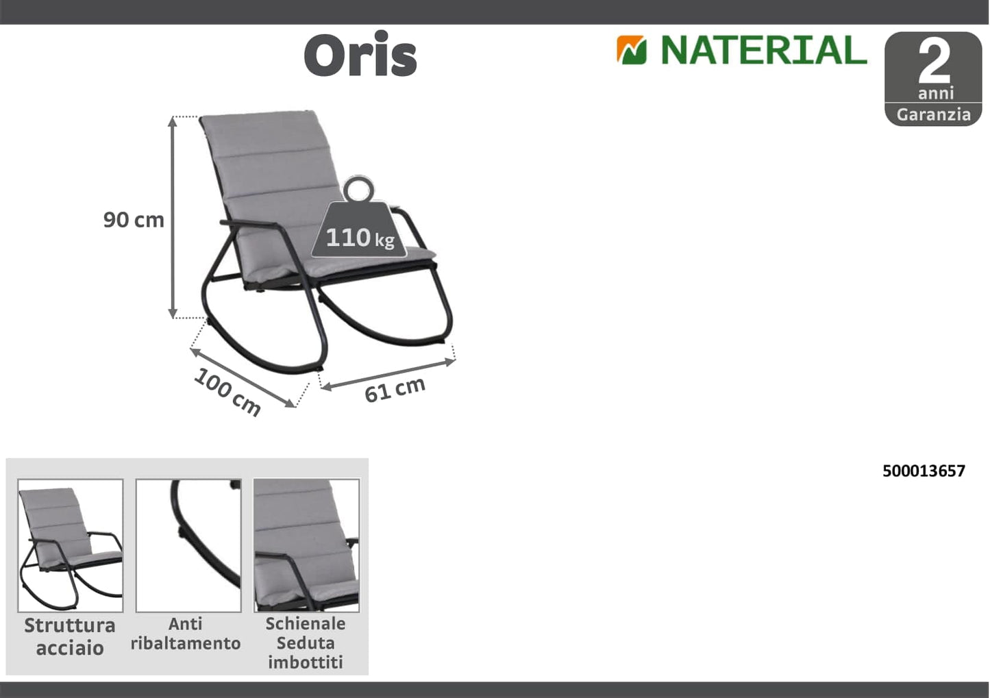 Bricocenter LYCO NATERIAL ANTHRACITE STEEL ROCKING CHAIR