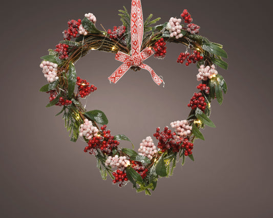 HEART SHAPED GARLAND WITH LED AND BERRIES 43CM H.