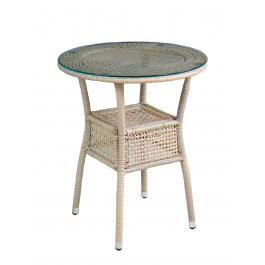 SOFIA COFFEE TABLE IN STEEL Diam 60X 72h covered in synthetic rattan with 6mm glass top