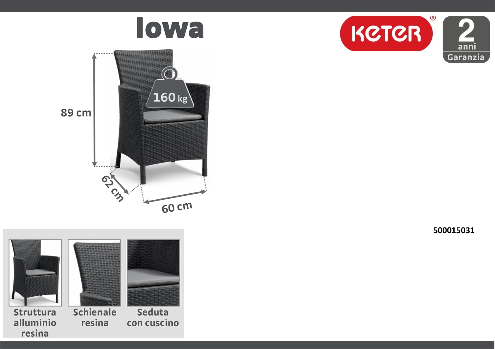 Bricocenter IOWA ARMCHAIR 62X60X89H WITH GRAPHITE CUSHION