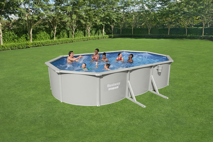 Bricocenter HYDRIUM OVAL POOL 6.10M X 3.60M X 1.20M WITH SAND FILTER COVER AND BASE MAT