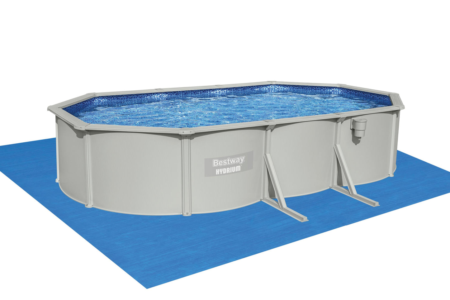 HYDRIUM OVAL POOL 6.10M X 3.60M X 1.20M WITH SAND FILTER COVER AND BASE MAT