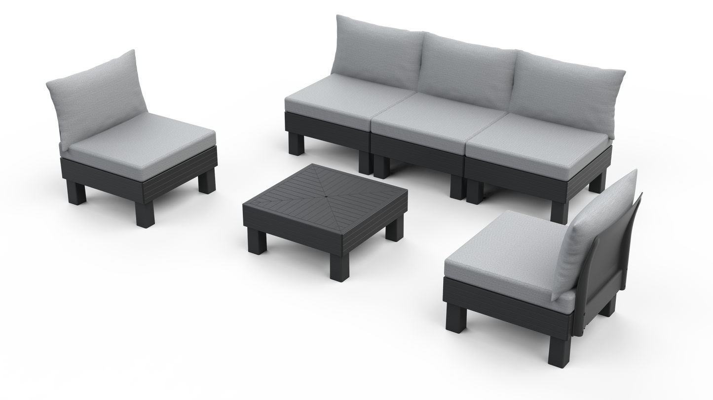 COFFEE SET ELEMENTS 5-SEATER GRAPHITE WITH CUSHIONS