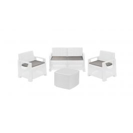WHITE ARONA SET WITH CUSHIONS SOFA 2 ARMCHAIRS COFFEE TABLE CONTAINER