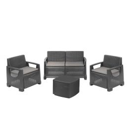 ANTHRACITE ARONA SET WITH CUSHIONS SOFA 2 ARMCHAIRS COFFEE TABLE CONTAINER