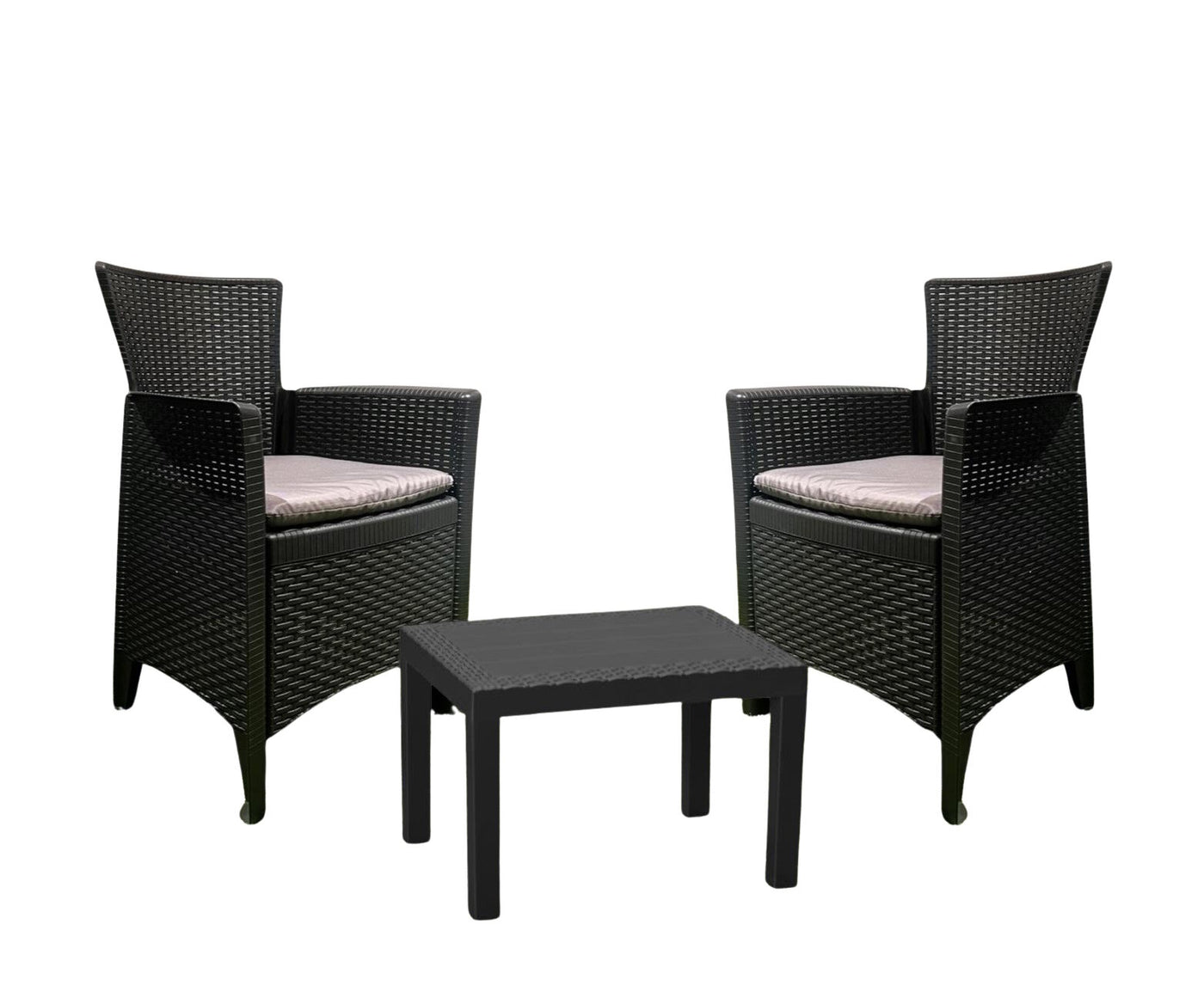 Forest coffee set, anthracite rattan-effect polypropylene, 2 armchairs and side table