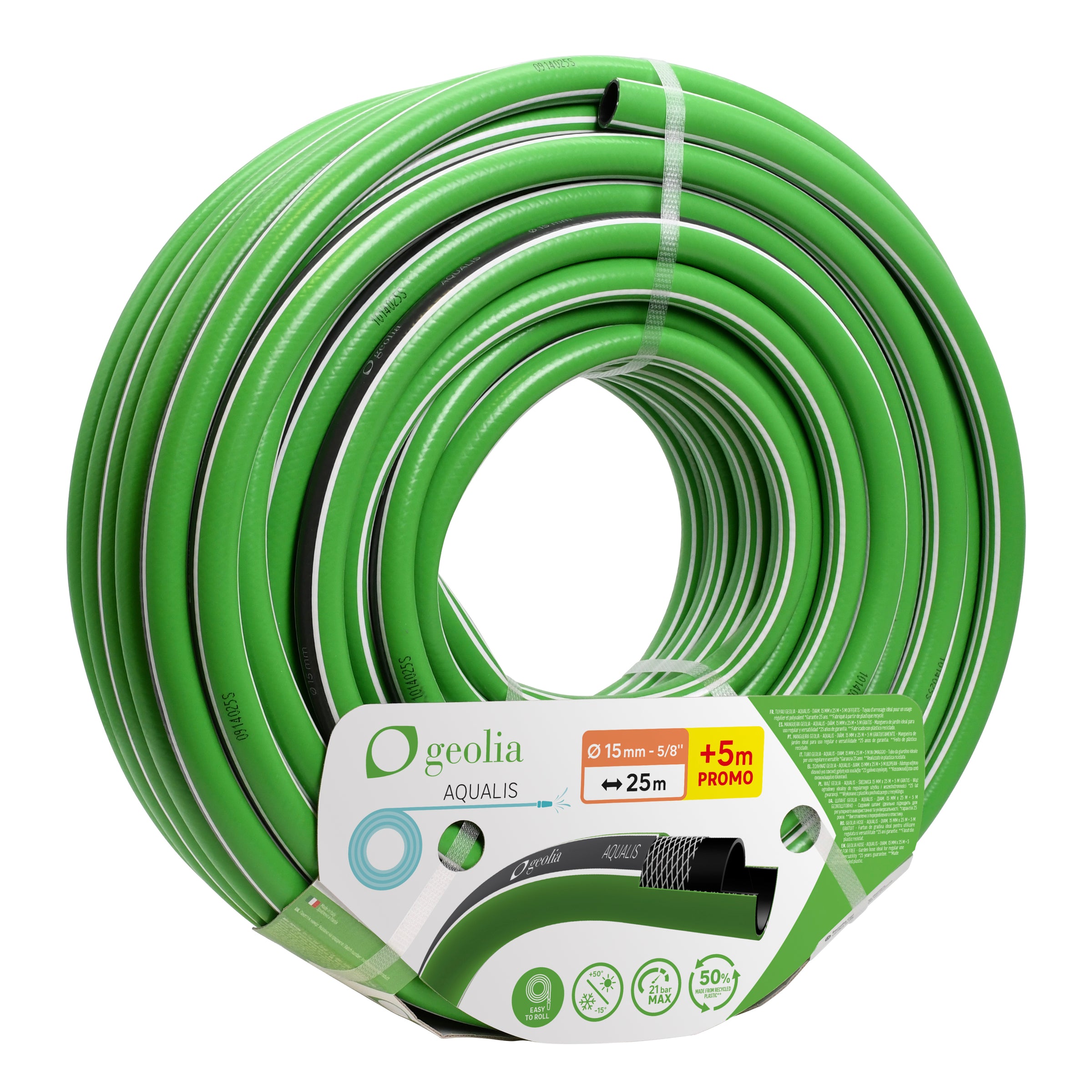 Aqualis watering hose, 15 mm diameter, 25 m + 5 m free Geolia
