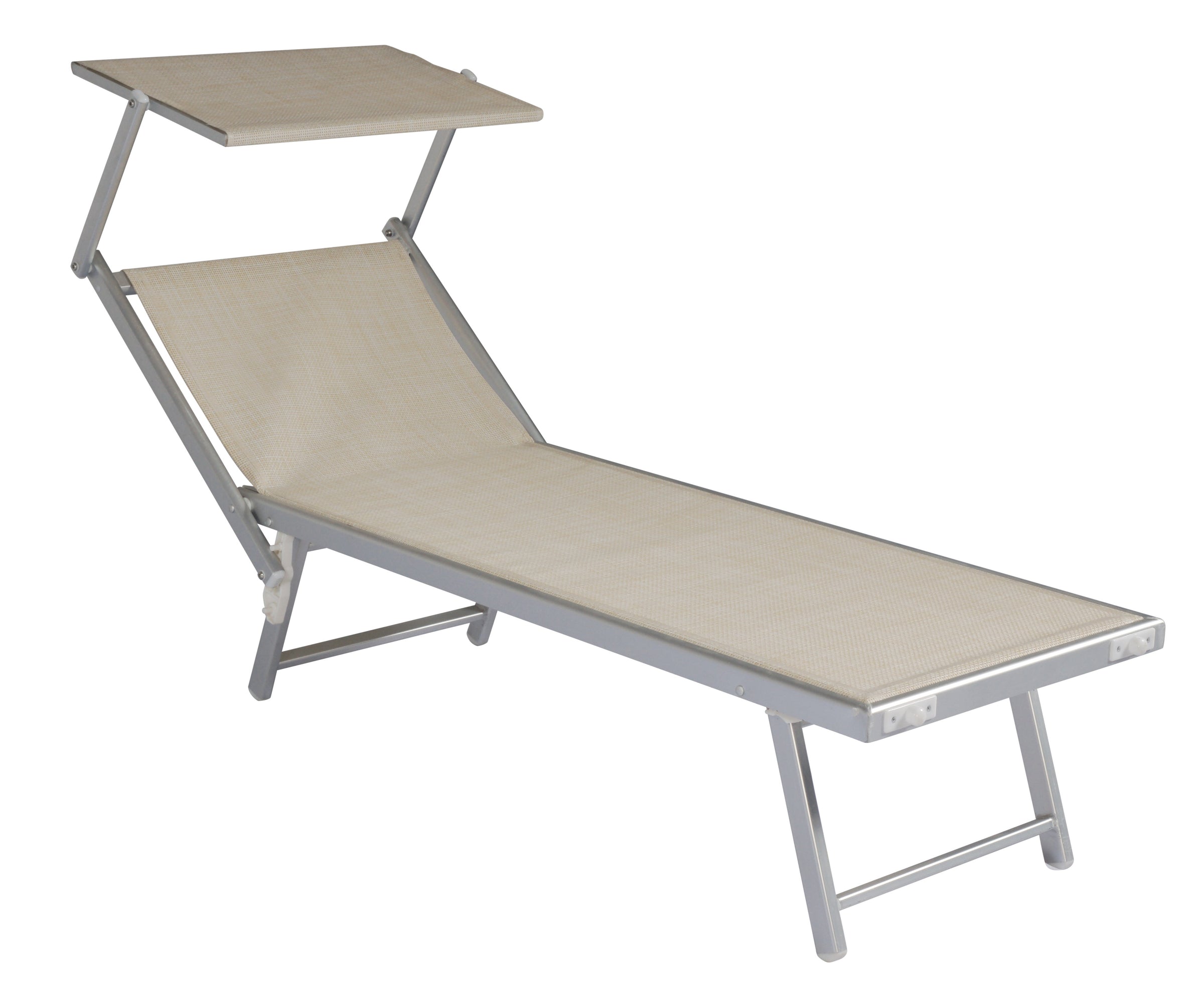 Aluminium and textilene sun lounger with canopy 184x67x39 sand