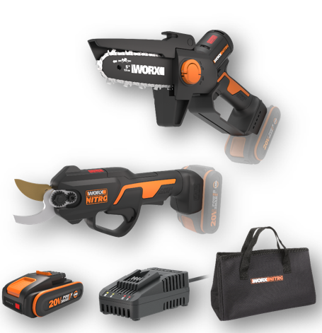 Pruning kit with Nitro secateurs, including a canvas bag and a 2Ah battery with quick charger