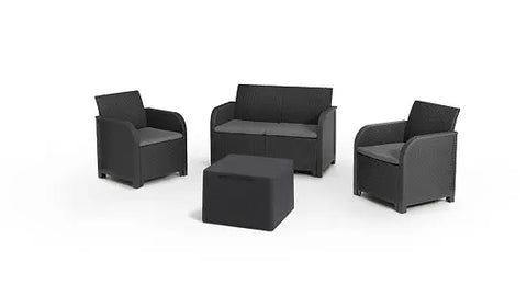 Rosalie coffee set: 2 armchairs, 1 sofa and a storage coffee table in anthracite