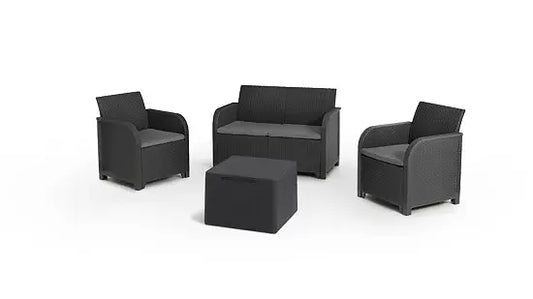 Rosalie coffee set: 2 armchairs, 1 sofa and a storage coffee table in anthracite