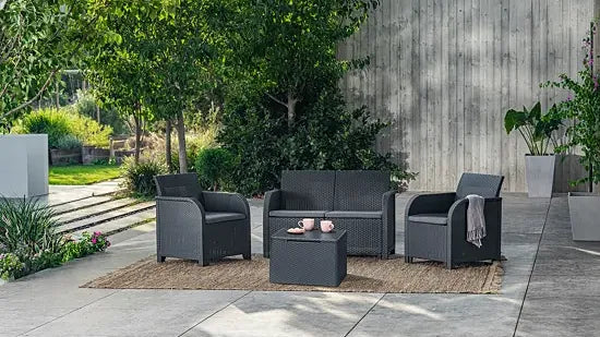 Rosalie coffee set: 2 armchairs, 1 sofa and a storage coffee table in anthracite