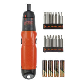 BLACK AND DECKER SCREWDRIVER WITH ALKALINE BATTERIES, 14 BITS AND BATTERIES INCLUDED