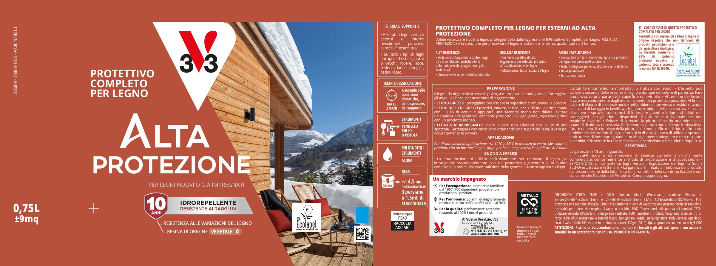 Organic-based protective wood stain, light walnut, high protection, V33, 750 ml