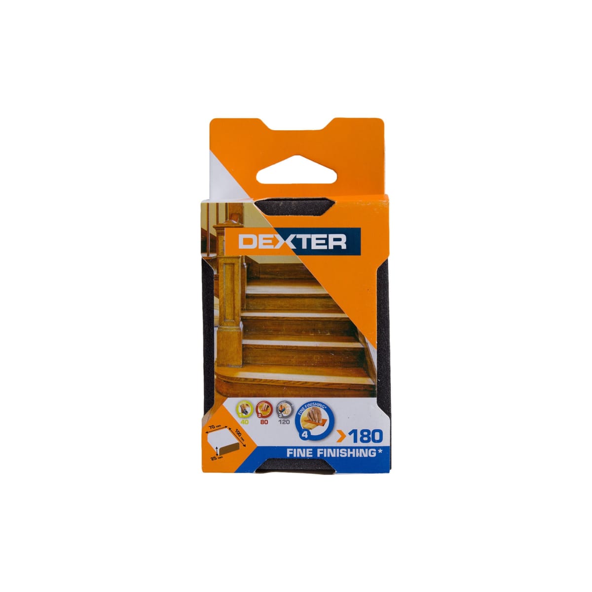 DEXTER ABRASIVE SPONGE FOR WOOD 100X70MM GRIT 180